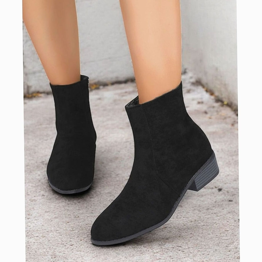 Women's Suede Side-Zip Block Heel Ankle Boots - Black