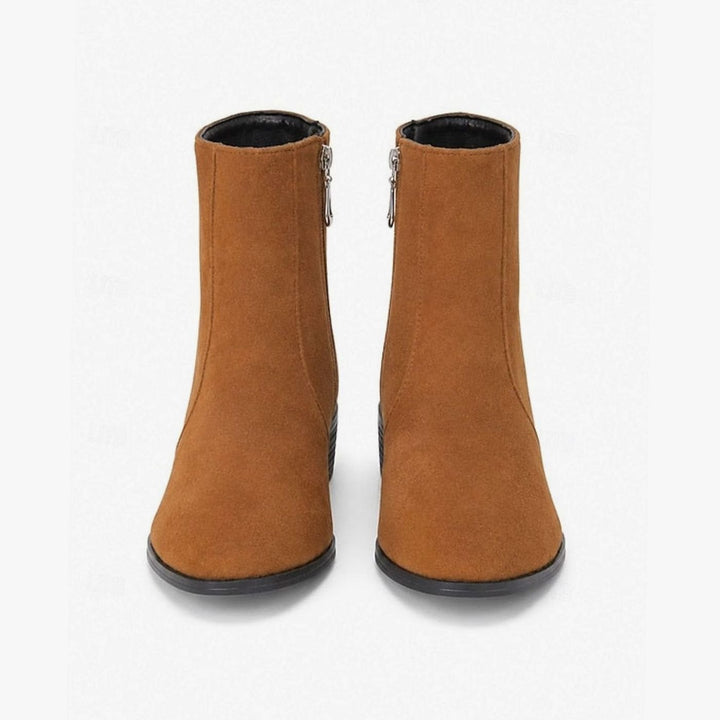 Women's Suede Side-Zip Block Heel Ankle Boots