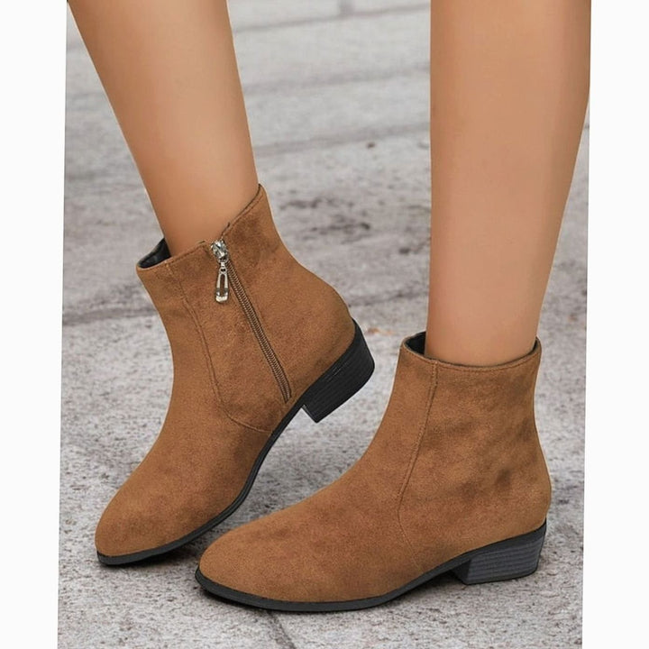 Women's Suede Side-Zip Block Heel Ankle Boots - Brown