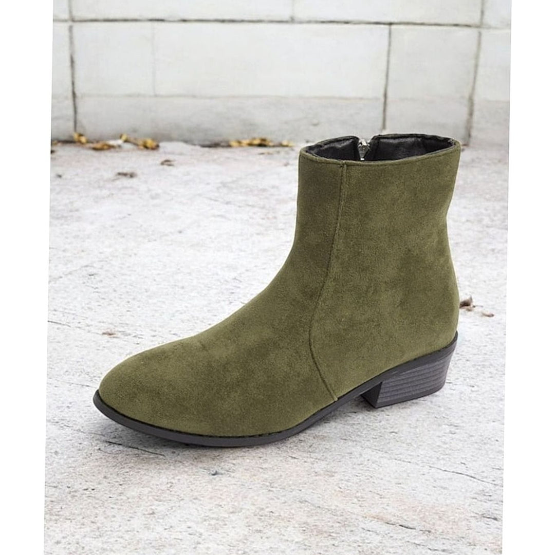 Women's Suede Side-Zip Block Heel Ankle Boots