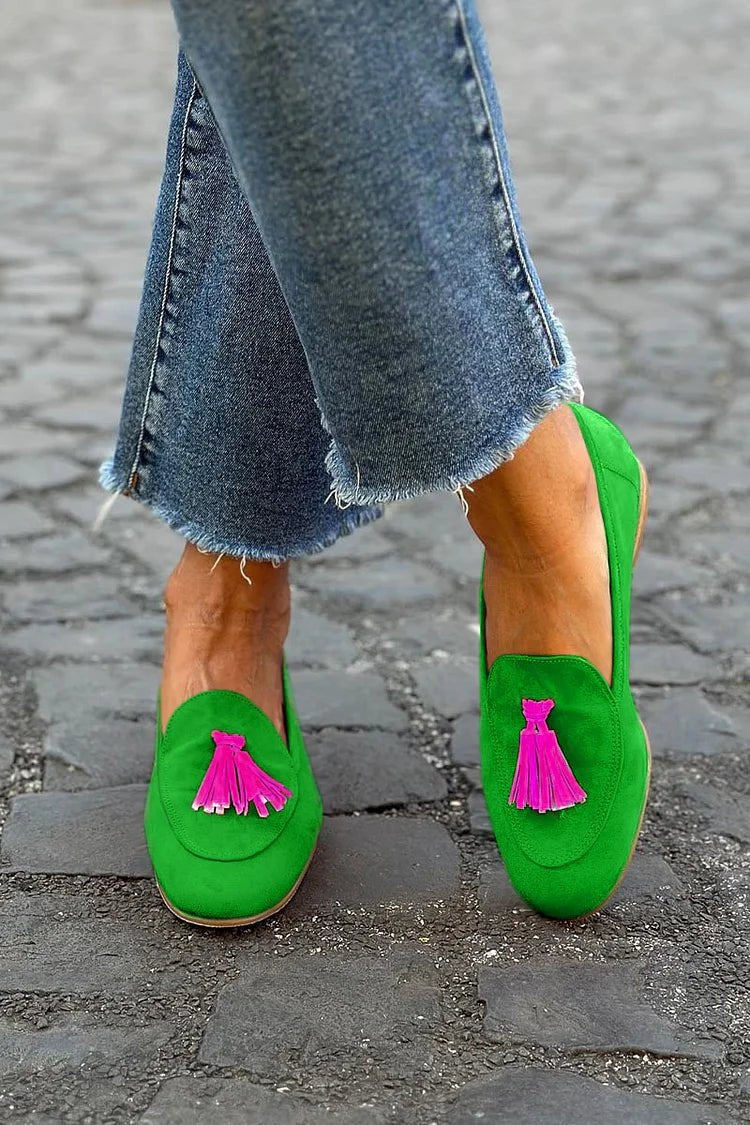 Women's Suede Tassel-Accent Slip-On Loafers - Green