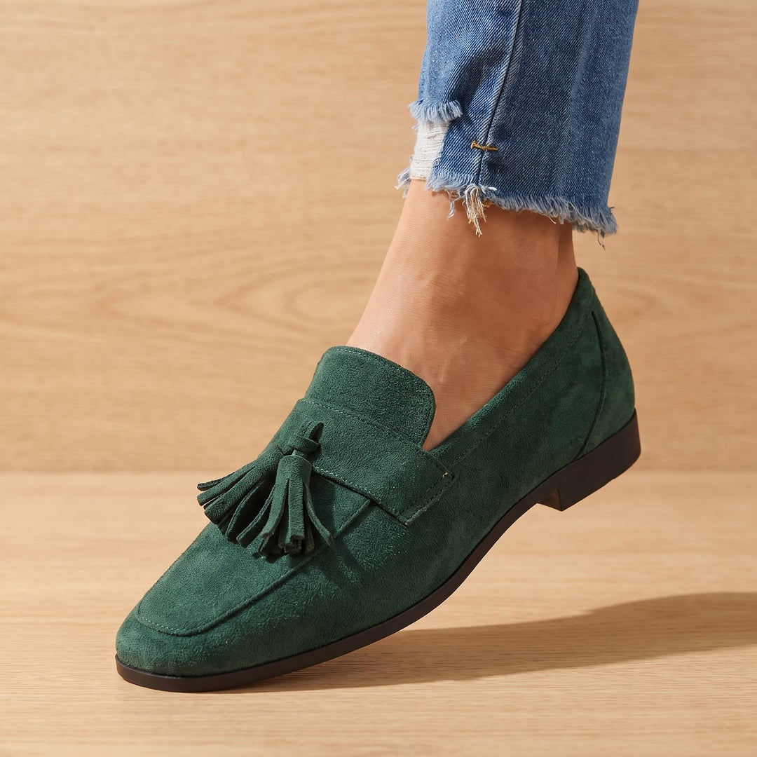 Women's Suede Tassel Slip-On Loafer Flats - Green