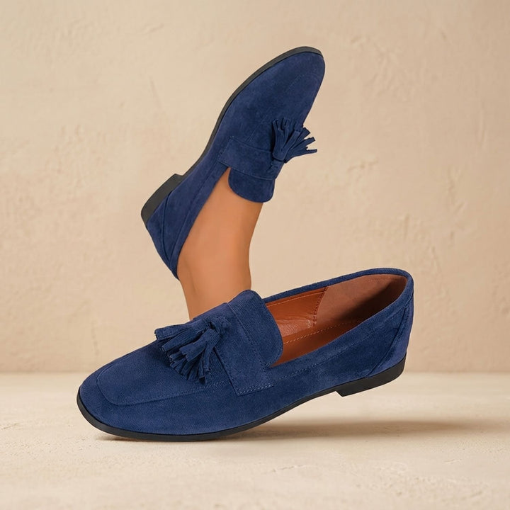 Women's Suede Tassel Slip-On Loafer Flats - Navy Blue