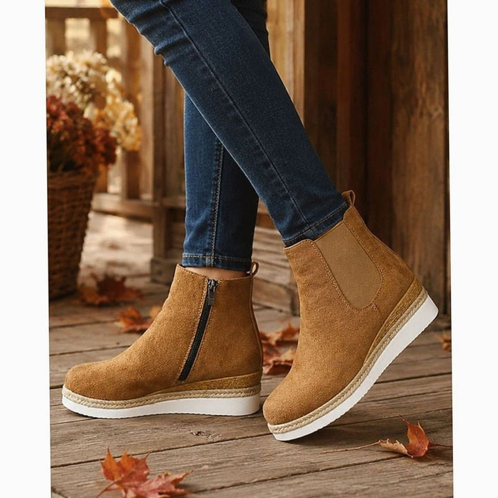 Women's Suede Wedge Chelsea Ankle Boots Side Zipper