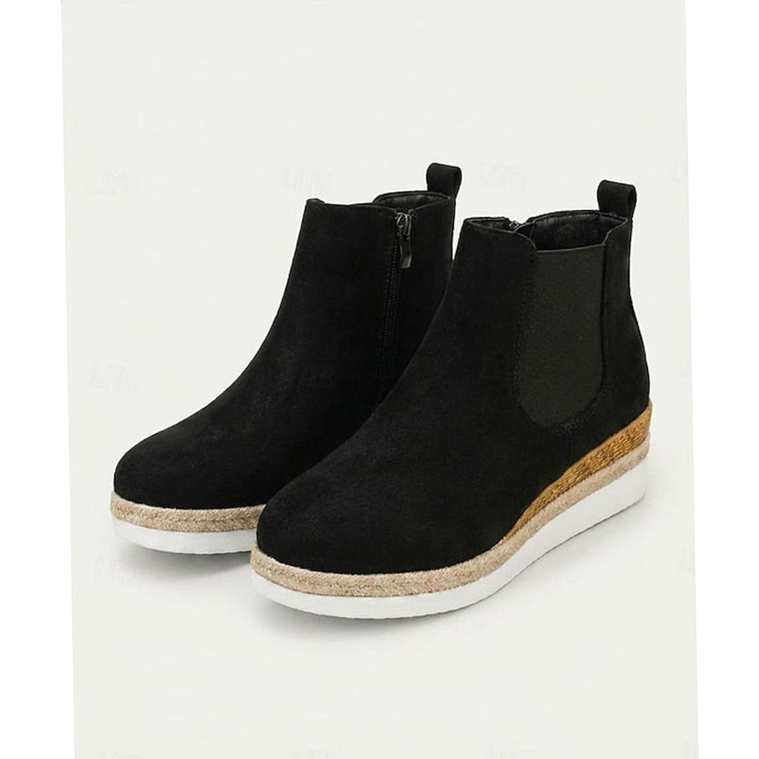 Women's Suede Wedge Chelsea Ankle Boots Side Zipper - Black
