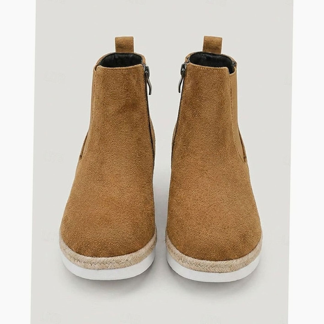 Women's Suede Wedge Chelsea Ankle Boots Side Zipper