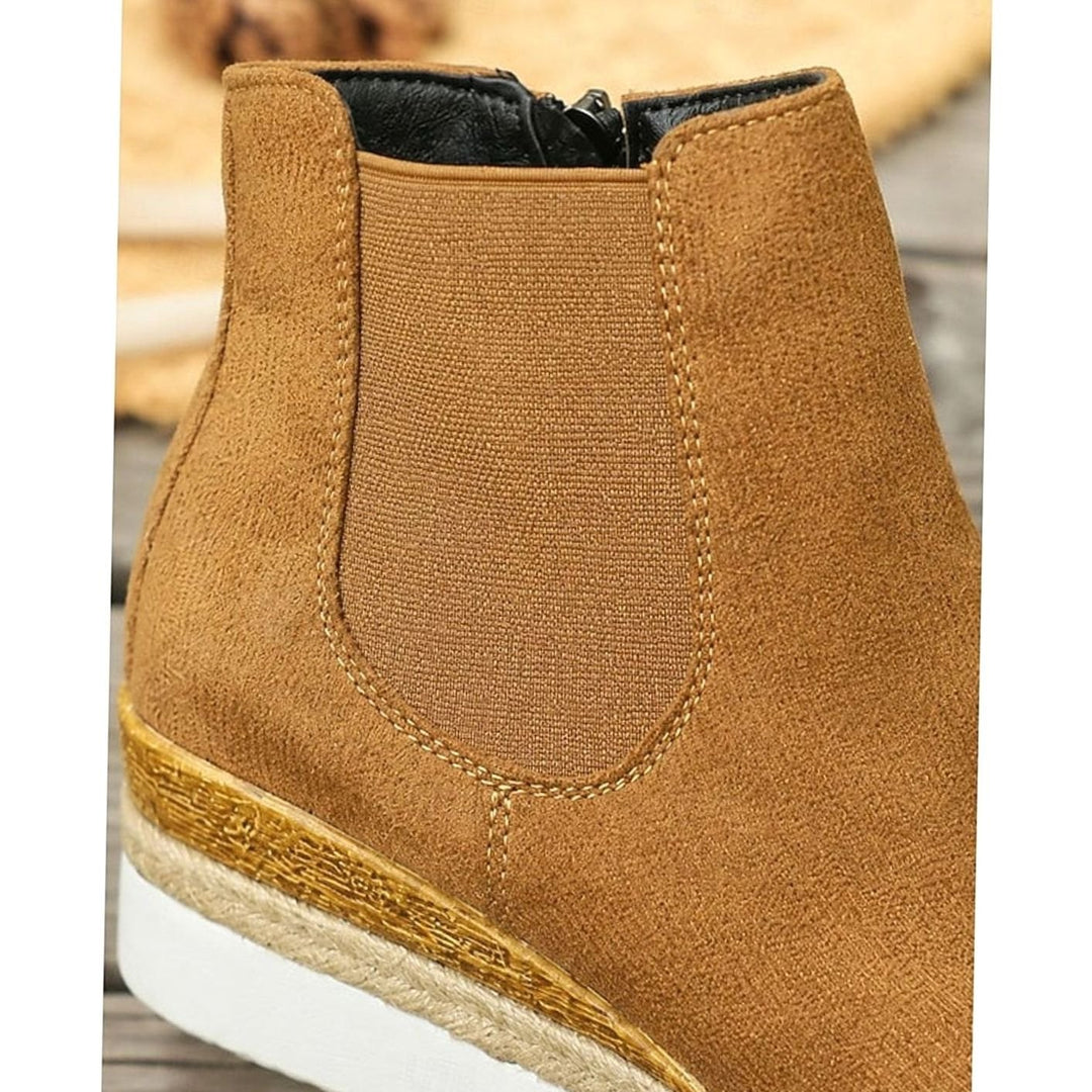 Women's Suede Wedge Chelsea Ankle Boots Side Zipper