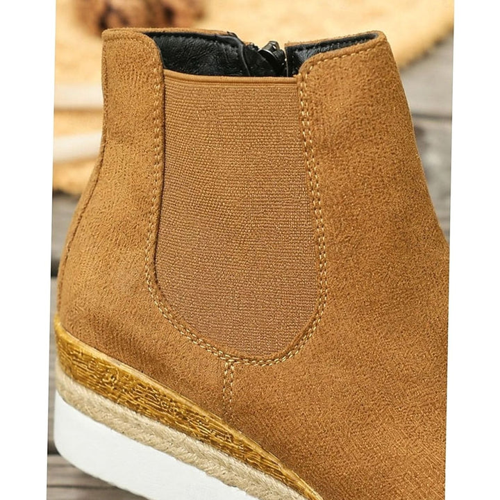Women's Suede Wedge Chelsea Ankle Boots Side Zipper