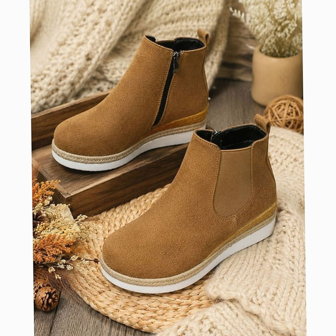 Women's Suede Wedge Chelsea Ankle Boots Side Zipper