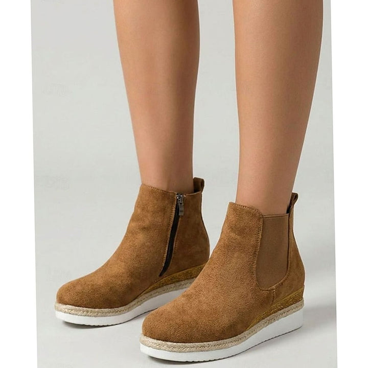 Women's Suede Wedge Chelsea Ankle Boots Side Zipper