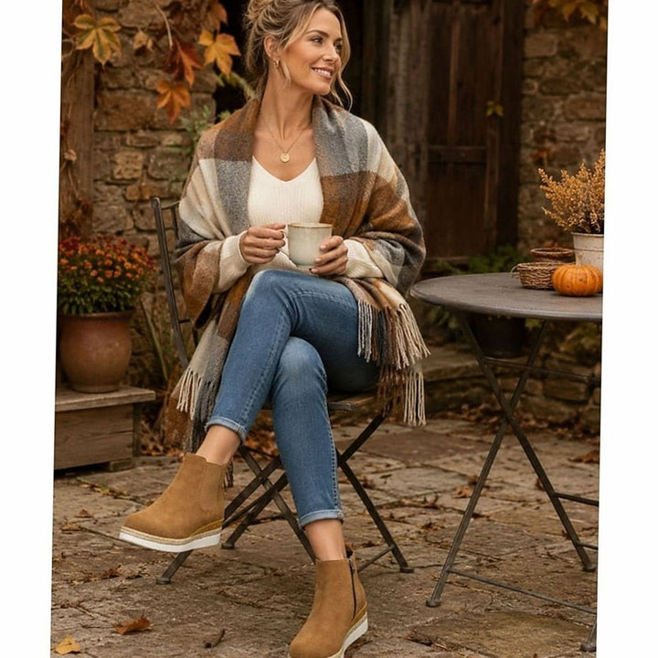 Women's Suede Wedge Chelsea Ankle Boots Side Zipper