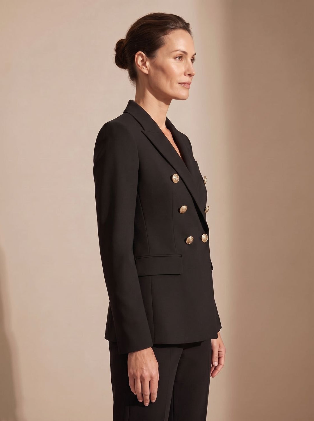 Women's Tailored Double-Breasted Gold-Button Blazer