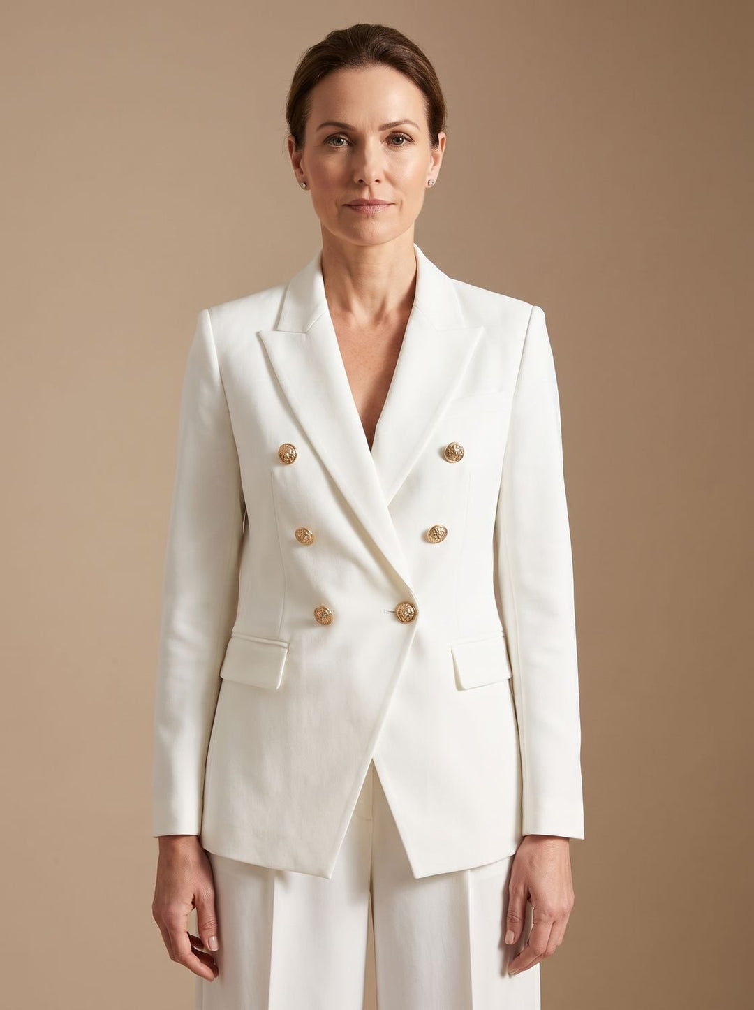 Women's Tailored Double-Breasted Gold-Button Blazer - White