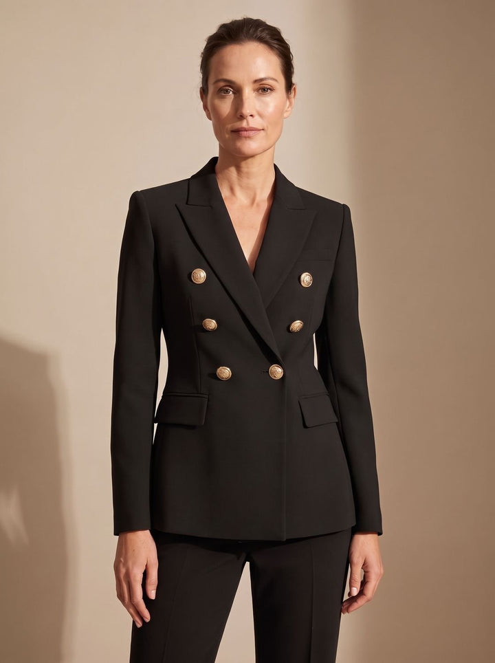 Women's Tailored Double-Breasted Gold-Button Blazer