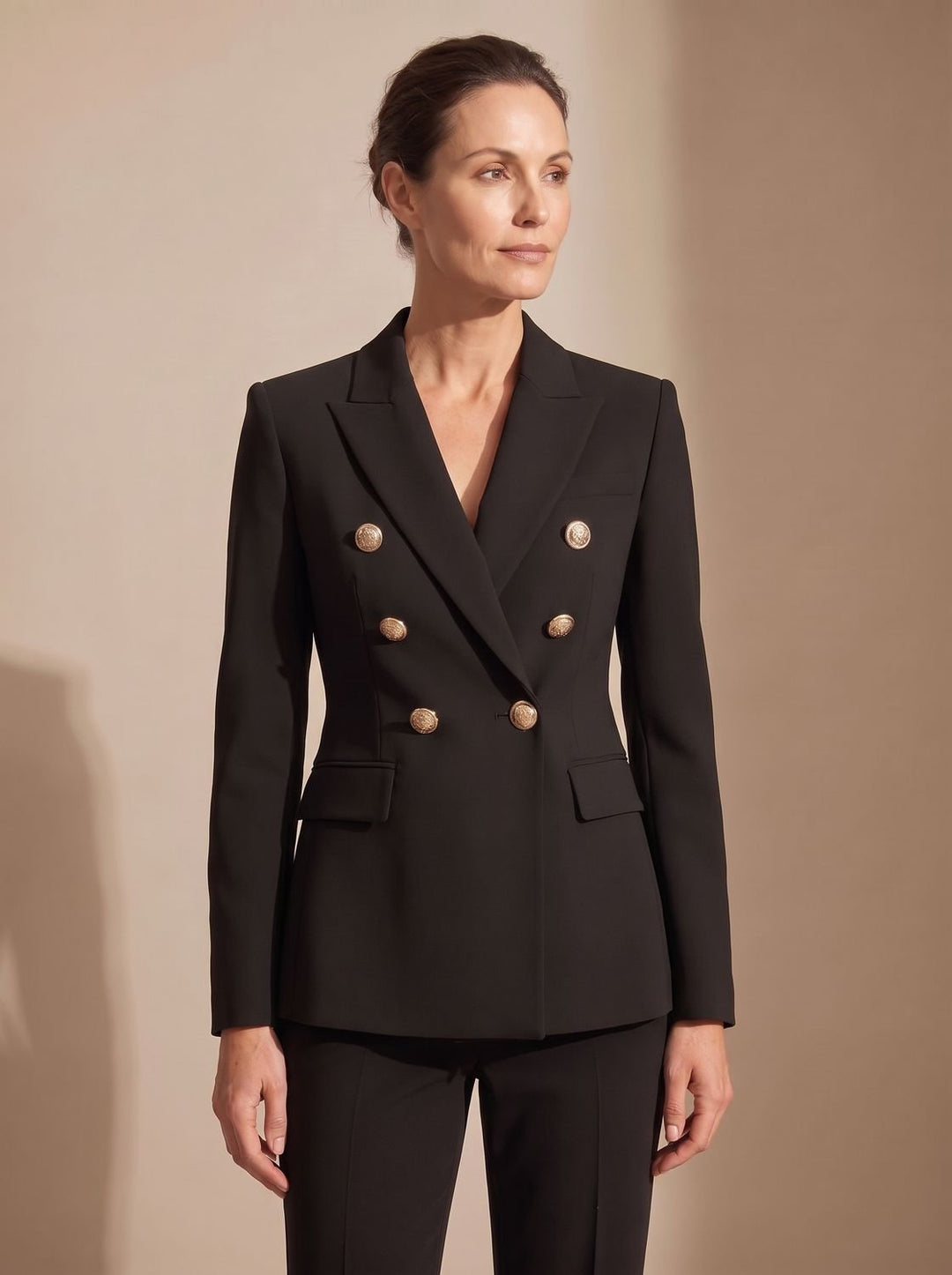Women's Tailored Double-Breasted Gold-Button Blazer