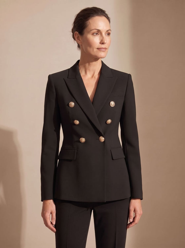Women's Tailored Double-Breasted Gold-Button Blazer