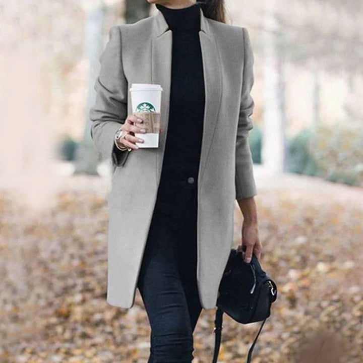 Women's Tailored Lapel Long Winter Coat Classic Structured Outerwear - Grey