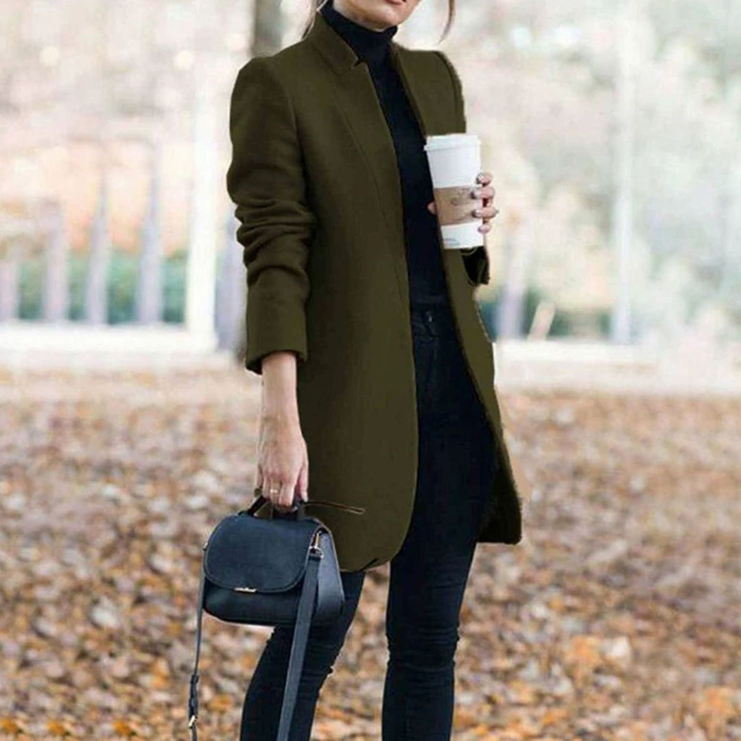 Women's Tailored Lapel Long Winter Coat Classic Structured Outerwear - Green