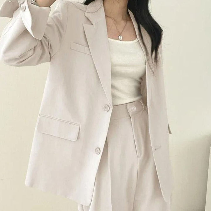 Women's Tailored Long Blazer High-Waist Trouser Suit Set