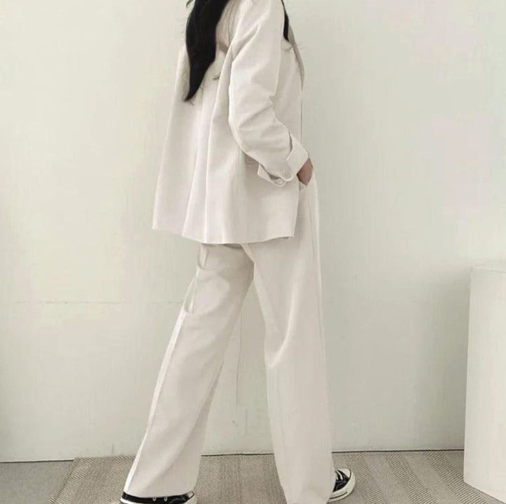 Women's Tailored Long Blazer High-Waist Trouser Suit Set