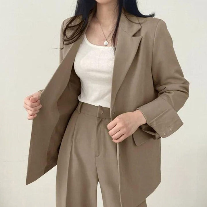 Women's Tailored Long Blazer High-Waist Trouser Suit Set