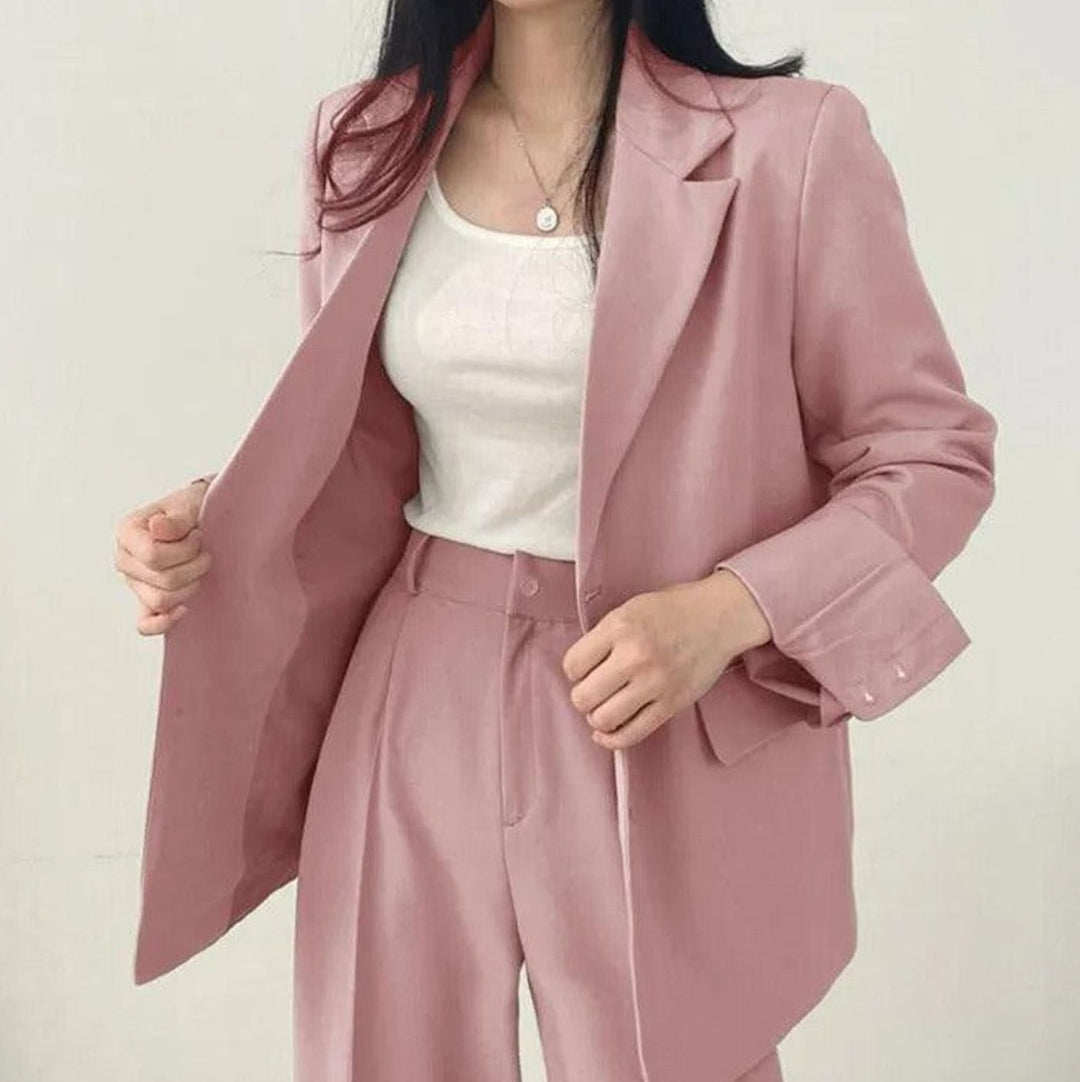 Women's Tailored Long Blazer High-Waist Trouser Suit Set
