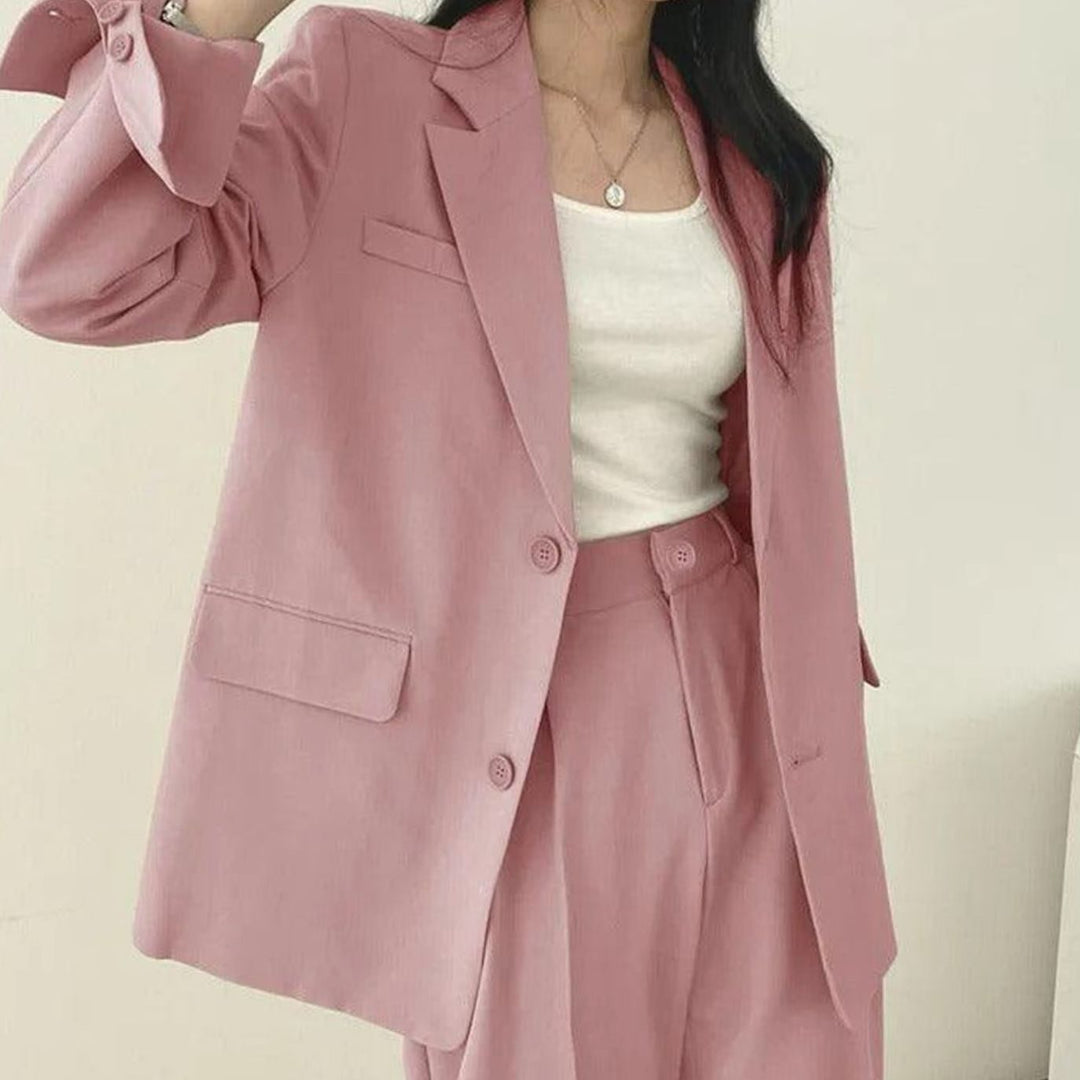 Women's Tailored Long Blazer High-Waist Trouser Suit Set