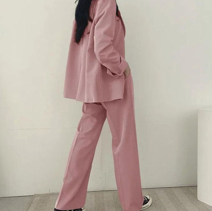 Women's Tailored Long Blazer High-Waist Trouser Suit Set