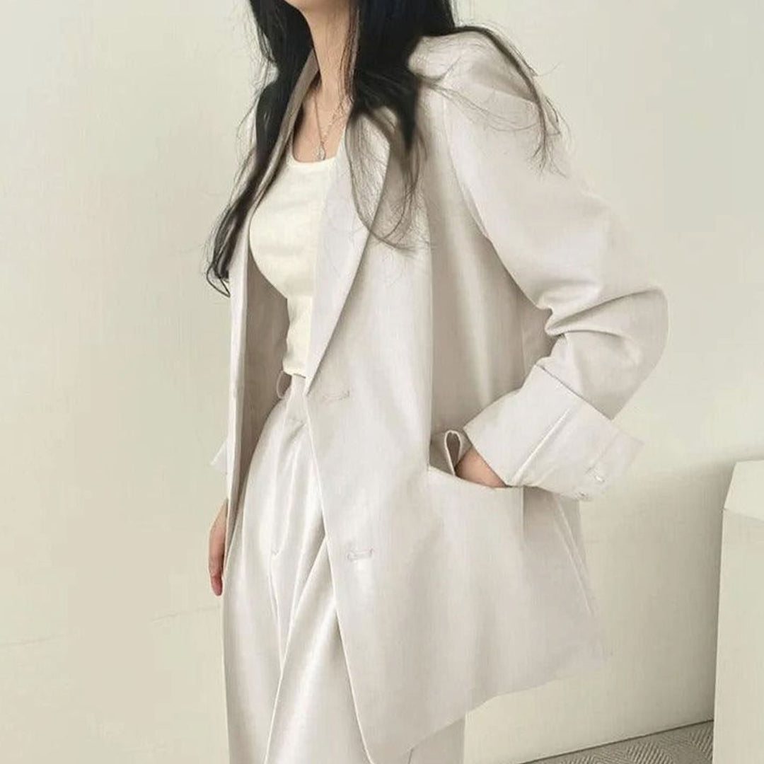 Women's Tailored Long Blazer High-Waist Trouser Suit Set