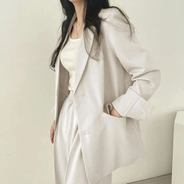Women's Tailored Long Blazer High-Waist Trouser Suit Set
