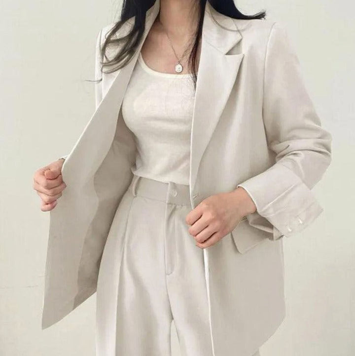 Women's Tailored Long Blazer High-Waist Trouser Suit Set