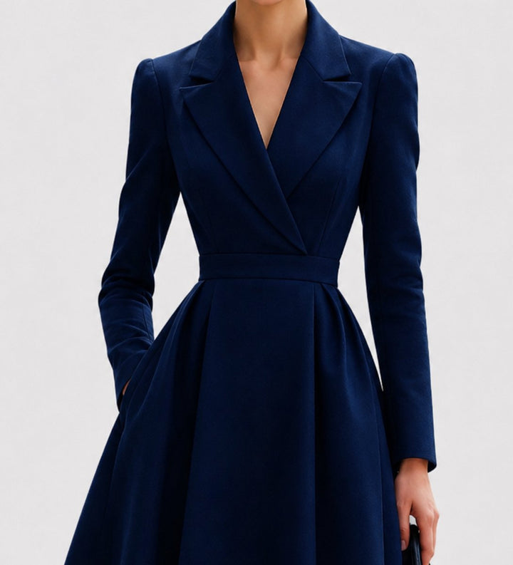 Women's Tailored Long-Sleeve A-Line Formal Dresses Coat Dress