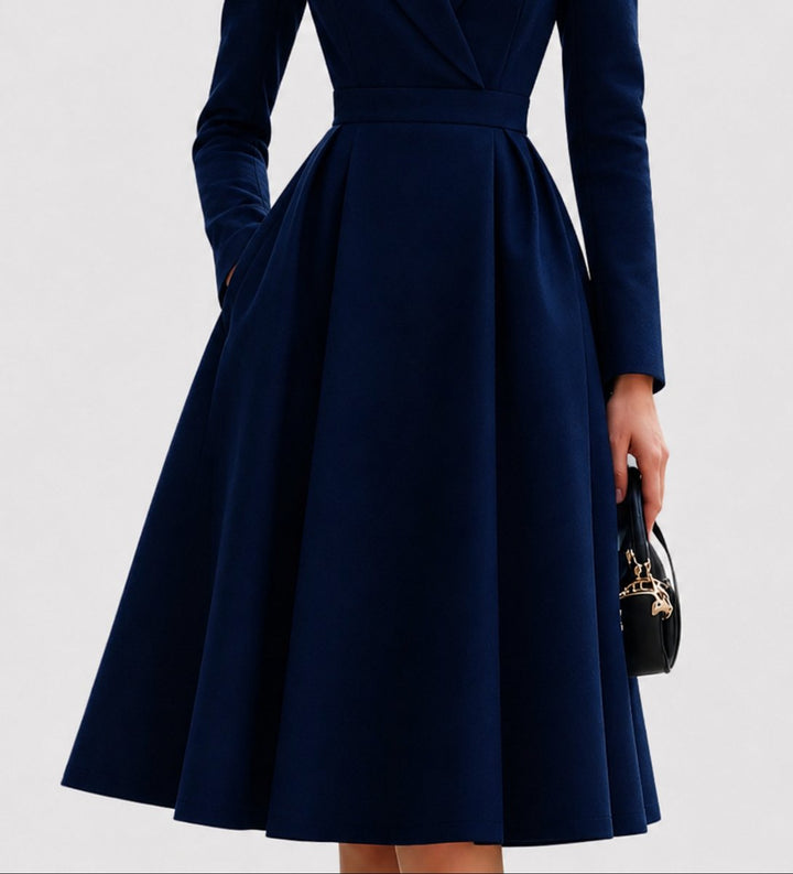 Women's Tailored Long-Sleeve A-Line Formal Dresses Coat Dress