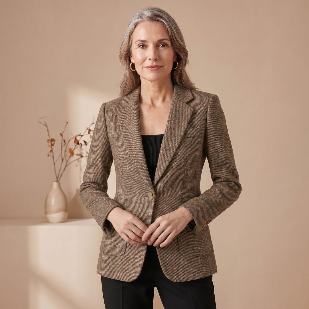 Women's Tailored Single-Button Wool Blend Notch Lapel Blazer - Brown