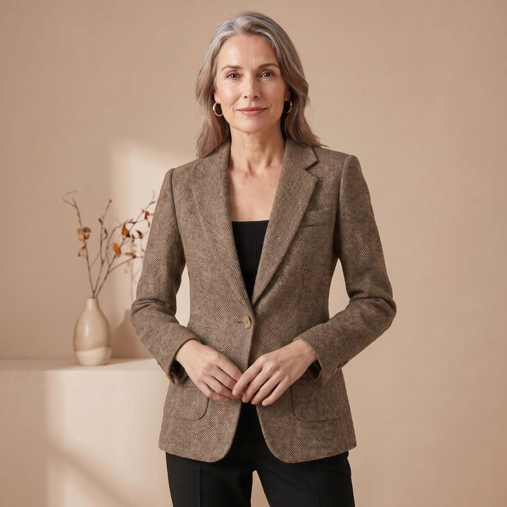 Women's Tailored Single-Button Wool Blend Notch Lapel Blazer - Brown