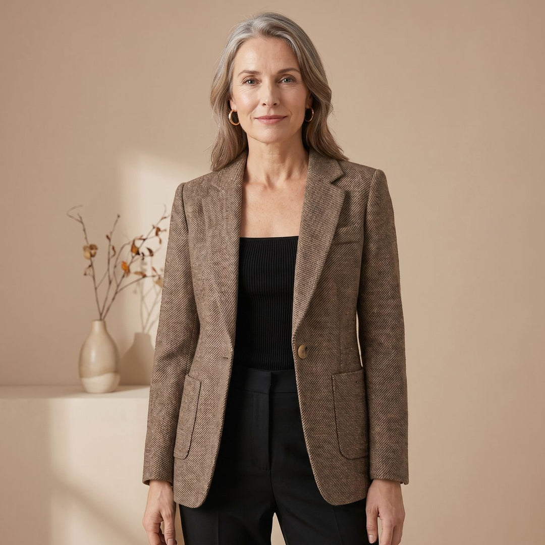 Women's Tailored Single-Button Wool Blend Notch Lapel Blazer