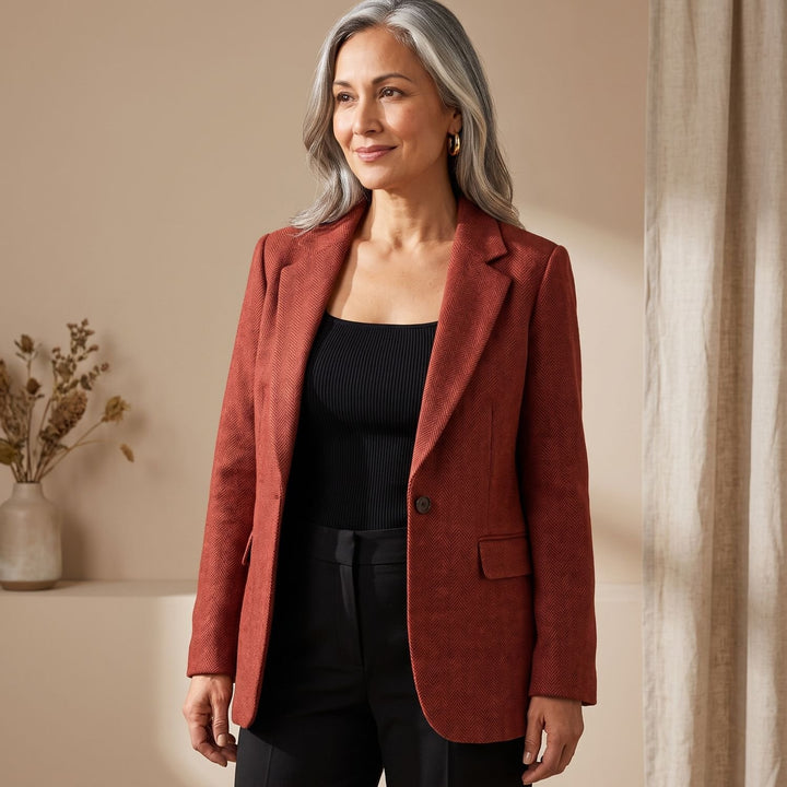 Women's Tailored Single-Button Wool Blend Notch Lapel Blazer