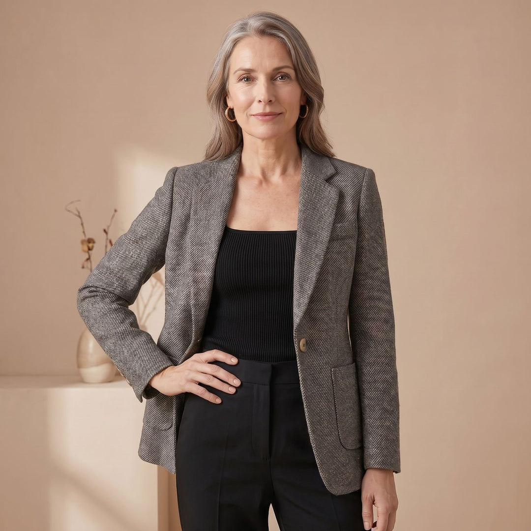 Women's Tailored Single-Button Wool Blend Notch Lapel Blazer - Grey