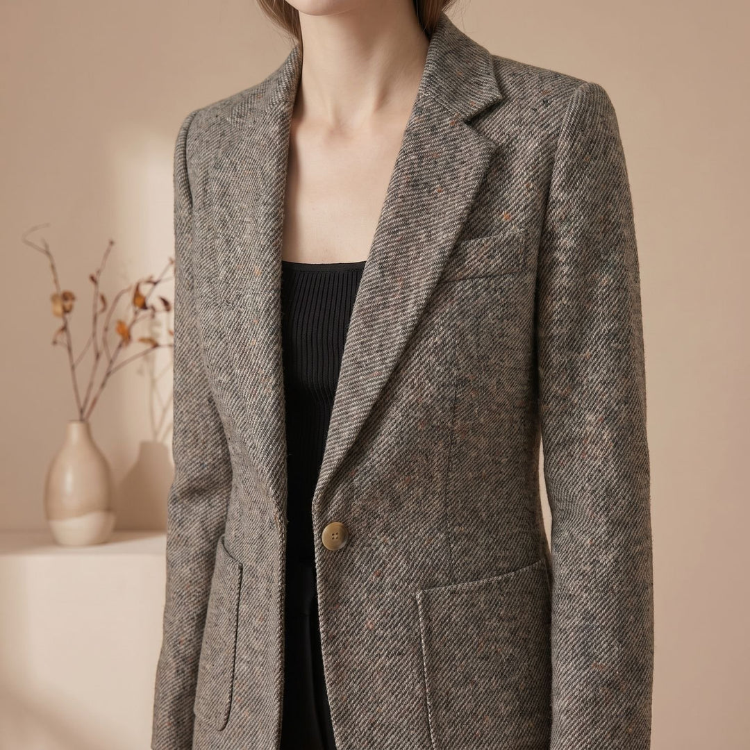 Women's Tailored Single-Button Wool Blend Notch Lapel Blazer