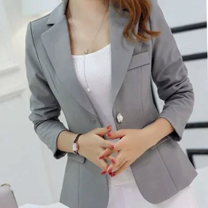 Women's Tailored Slim-Fit Single-Button Office Blazer - Grey
