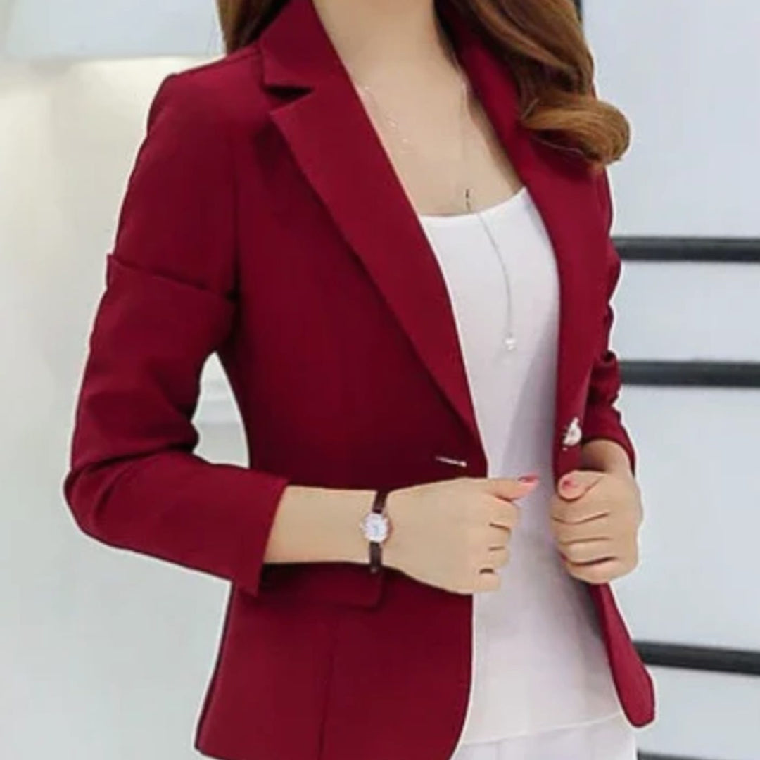 Women's Tailored Slim-Fit Single-Button Office Blazer - Maroon