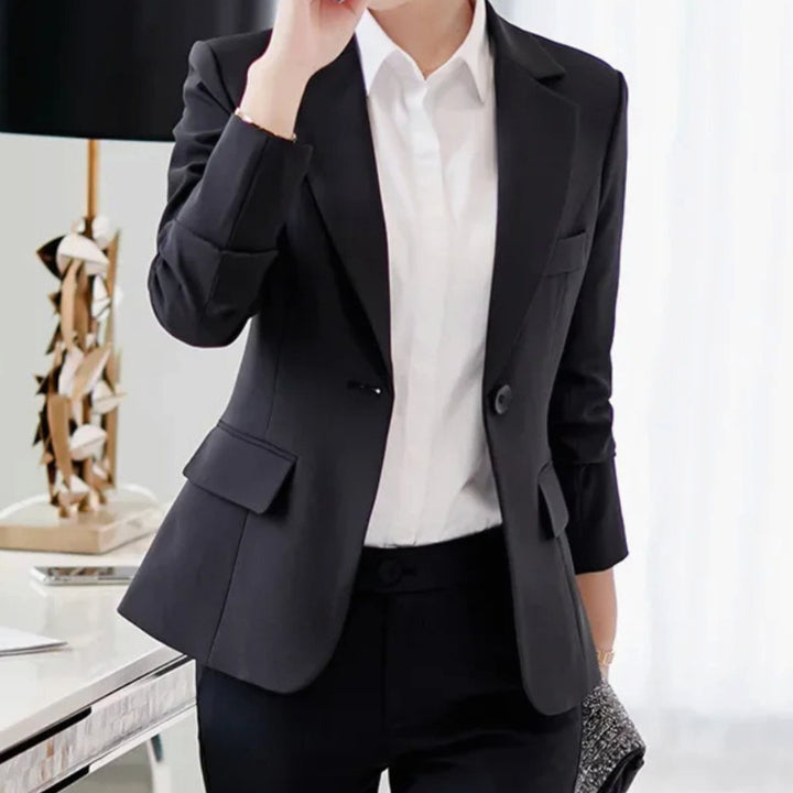 Women's Tailored Slim-Fit Single-Button Office Blazer - Black