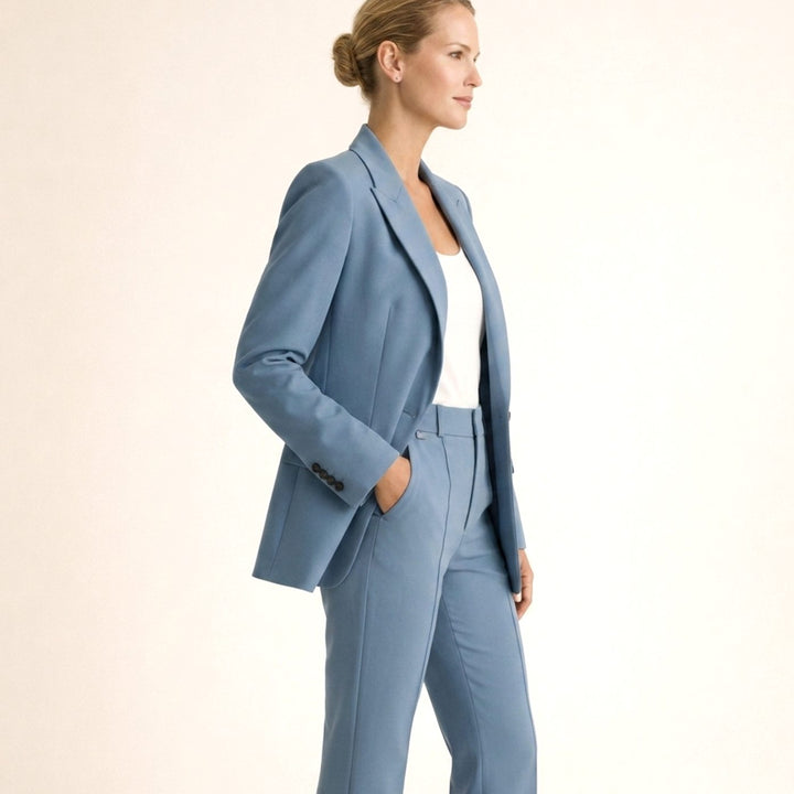 Women's Tailored Wide-Leg Flare Pant Blazer Two-Piece Suit