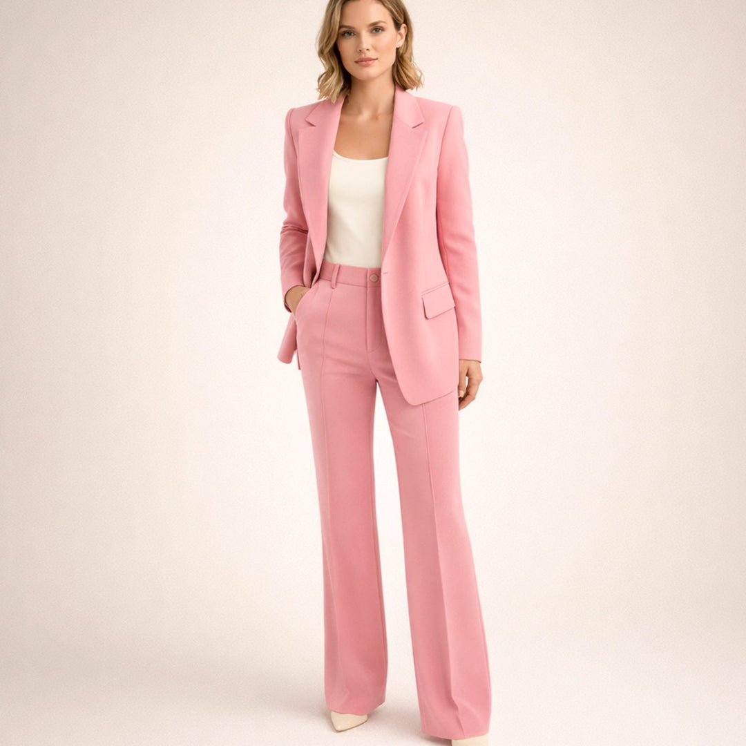 Women's Tailored Wide-Leg Flare Pant Blazer Two-Piece Suit - Pink