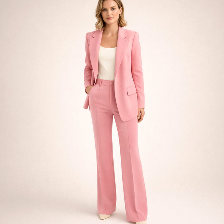 Women's Tailored Wide-Leg Flare Pant Blazer Two-Piece Suit - Pink
