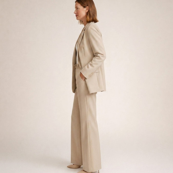 Women's Tailored Wide-Leg Flare Pant Blazer Two-Piece Suit