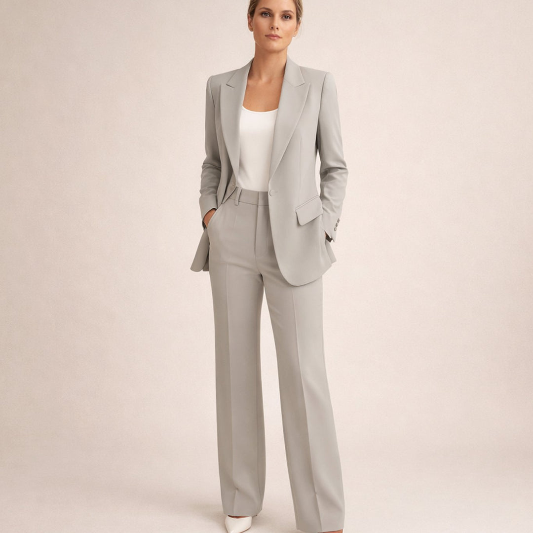 Women's Tailored Wide-Leg Flare Pant Blazer Two-Piece Suit - Gray
