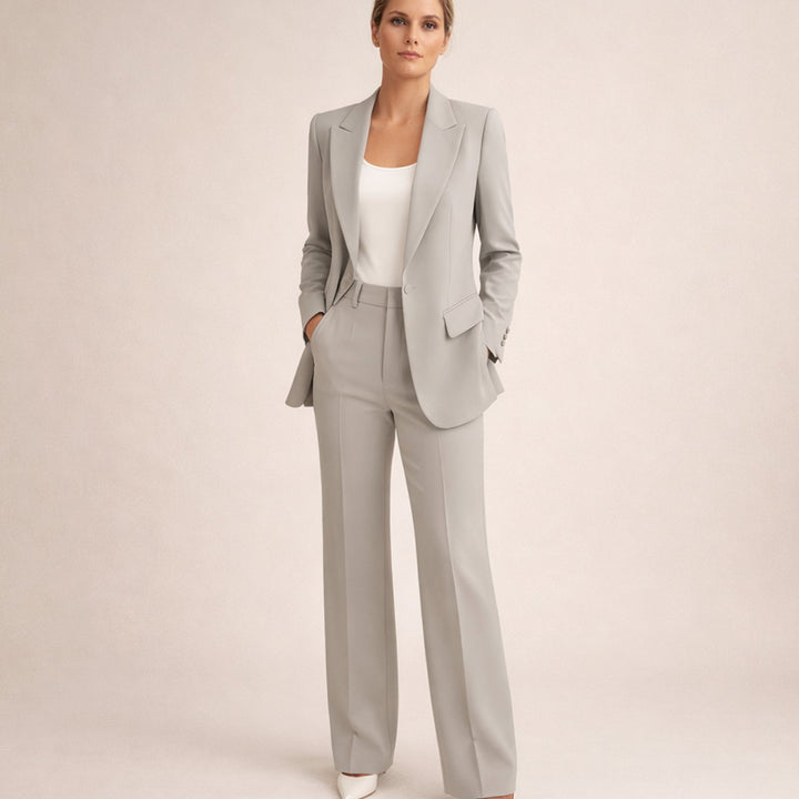 Women's Tailored Wide-Leg Flare Pant Blazer Two-Piece Suit - Gray