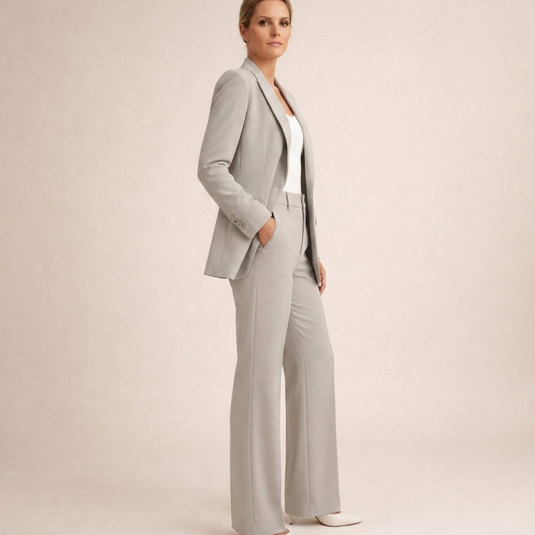 Women's Tailored Wide-Leg Flare Pant Blazer Two-Piece Suit