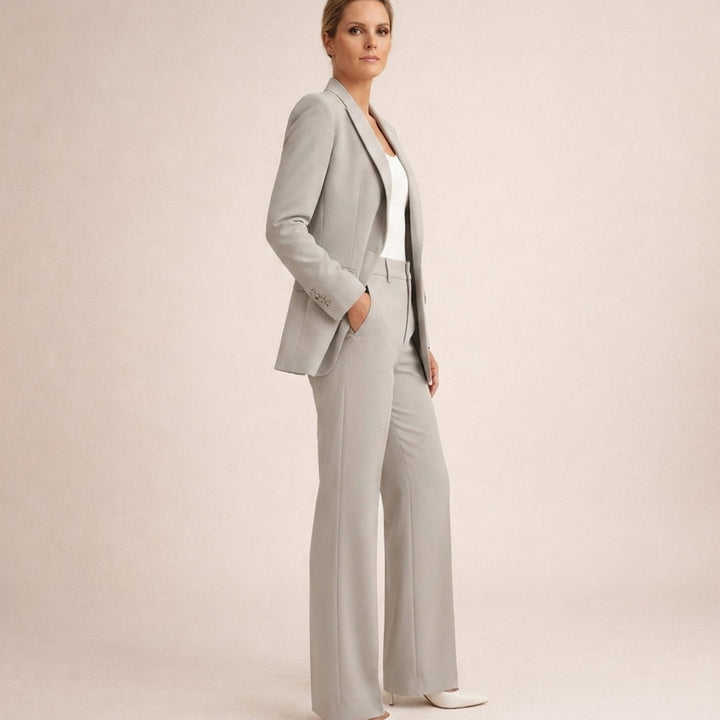 Women's Tailored Wide-Leg Flare Pant Blazer Two-Piece Suit